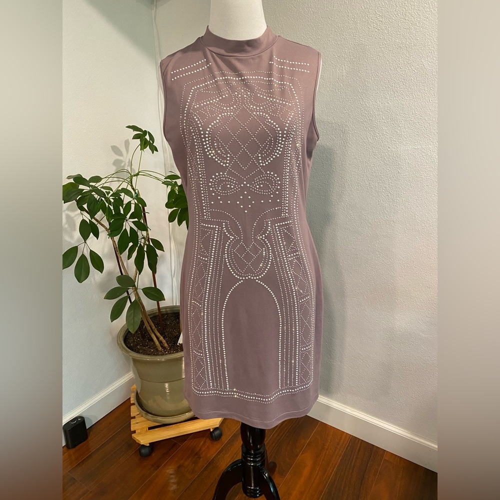 Say What Womens Large Mauve Embellished Studded Sleeveless Dress